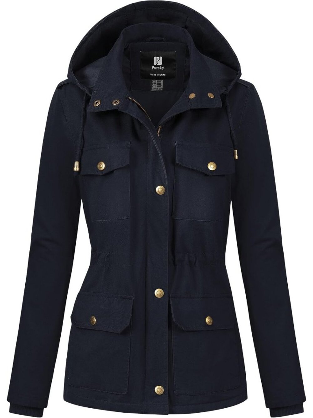 Women's Navy Blue Cotton Anorak Lightweight Military Jacket Warm Casual Coat